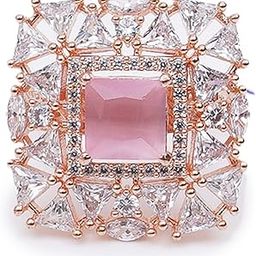 Pink American Diamond Studded Classic Adjustable Ring for Women-image-2