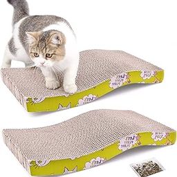 PrimePets Cat Scratching Pad with Catnip, 2 Pack Corrugated Cat Scratcher Cardboard for Indoor Cats, Wave Shaped Reversible Board Kitten Lounge for Furniture Protector, Durable Texture Design-image-2