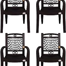 Plastic Chair For Living Room | Armchairs Set Of 4 | Stackable Fibre Arm Chair For Home, Office, Garden, Drawing Room, Indoor & Outdoor | Capacity Upto 150 Kgs | Choco Brown, Swiss | 3 Years Warranty-image-30