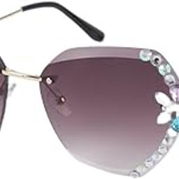 UV400 Protective Rimless Diamond-Cut Lens Sunglasses for Women | Oversized Butterfly Sunglasses | Perfect for Driving-image-99
