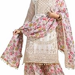 Women's Faux Georgette Fabric Zari Sequence embroidery Work Kurtaset With Dupatta-picture-9