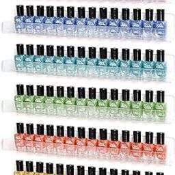 EHKO 6 Pack Nail Polish Rack Wall Mounted Shelf with Removable Anti-Slip End Inserts, Clear Acrylic Nail Polish Organizer Wall Rack Display 96 Bottles-image-48