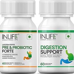 INLIFE Digestion Support Combo – Pre & Probiotics Forte and Ayurvedic Digestion Support Supplement | With 25 Billion CFU, FOS, Triphala, Pippali & More | Vegetarian Capsules-image-3