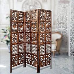 UNIQUE WOOD ART Handcrafted Wooden Room Partition for Living Room |Screen Separator | Room Wall Divider | Wooden Hall Partition Furniture for | Bedroom | Office | Restaurant 3 Panels MixDesign-image-12