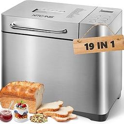 Bread Maker Machine KITCANIS, 2.2LB Stainless Steel Bread Machine, 15H Timer&1H Keep Warm, Sourdough, Gluten-Free, Dough Maker, Bread Making Machine with Nonstick Pan, Recipes, 650W-25