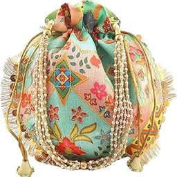 Rajasthani Style Royal Clutch Silk Batwa Bag Combo Digital Print Wristlets Ethnic Potli Combo For Women's Zari Work Potli Combo Bridal Potli Combo-image-52