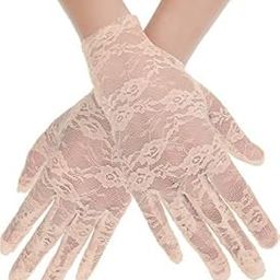 Ladies Lace Gloves Elegant Short Gloves Courtesy Summer Gloves for Wedding Dinner Parties_Beige-11