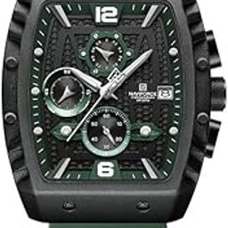 Silicone Men Analog Sports Chronograph Date Silicon Strap Quartz Watch -Nf8025,Band Color-Green,Black Dial-38
