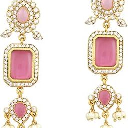 Elegant Pink and Gold-Toned Long Dangler Earrings for Women & Girls | Pearl Drop Kundan Work Traditional Earrings for Festive, Wedding & Ethnic-14