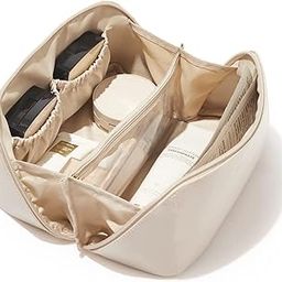 HOUVIDA Large Capacity Travel Cosmetic Bag PU Leather Waterproof Portable with Handle and Divider Multifunctional Bag Makeup Accessories for Women (Pink)-15