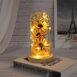 COZIESS Artificial Sunflower in Glass Dome Gifts with Led Light Strip Enchanted Sunflower Lamp Home Decor Romantic Gifts for Valentines Day Mothers Day Birthday Anniversary Christmas-image-26