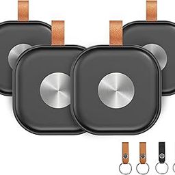 Air Tracker 4 Pack, Item Finder Work for Apple Find My APP (iOS Only), Worldwide Tracker for Keys, Bags Luggage, Suitcases and Wallet with Holder Keychain, Key Finder Locator with Sound, Black-image-22