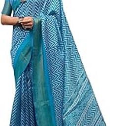Women's Cotton Blend Geometric Printed Zari Stripe Saree with Unstitched Blouse Piece-image-84