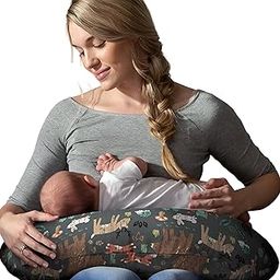 TOYSILO Baby Breast Feeding Pillow with Removable Cover & Nursing Pillow Newborn, Infant Support for Baby and Mom Cradle 0-24 Months Breastfeeding Bottle 24 x 22 x 6 inches (Green Forest Animals)-24