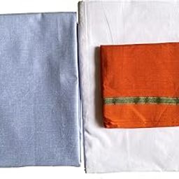 Cotton Kurta-Dhoti-Gamcha Set for Pandit, Men, Traditional, Ethnic Wear with Dhoti (Set of 3, Blue Kurta)-picture-13