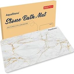 Stone Bath Mat Extra Large - Non-Slip Super Absorbent Diatomaceous Earth Shower Mat - Fast-Drying Mat for Kitchen Counter, Tub & Bathroom Floor - White Marble Gold Print Graplife 77cm x 44cm 4108”-15