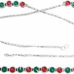 Antique Oxidised White Metal Silver Plated Kamarband/Bellychain/kamarpatta/ottiyanam/vaddanam/Waist Hip Belt- Silver Single Red Green-image-98
