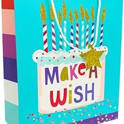Make a Wish Birthday Gift Bags – Medium Size, Set of 5, Colourful Candle Design with Glitter Star & Rope Handle-image-90