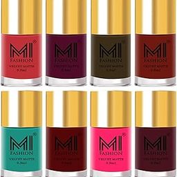 MI FASHION Velvet Matte Nail Paint Combo Sets Multicolors Non-Stop, Rain Or Waterproof Harmful Toxic Free Top Coat 9.9ml Each (Pack-8)-image-85