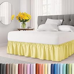 Wrap Around Dust Ruffle Bed Skirt - Yellow - for Full Size Beds with 12 in. Drop - Easy Fit Elastic Strap - Pleated Bedskirt with Brushed Fabric - Wrinkle Free, Machine Wash - by CGK Linens-30