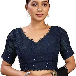 Readymade Saree Blouse for Women | Georgette Chikankari Embroidery Half Sleeve Blouse | Stitched Padded Blouse-image-36
