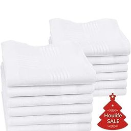 Menââ‚¬â„¢s Handkerchiefs,White Cotton Hankie,100% Soft Cotton handkerchiefs for Men Pocket Squares by HOULIFE, Pack of 12 Pieces-image-125