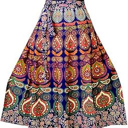 Women's Cotton Rajasthani Print A-Line Wrap Around Maxi Skirt (Blue, Free Size)-image-3