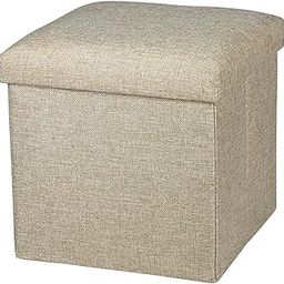 FASTUNBOX (LABEL) Collapsible Linen Home Foldable Tufted Storage Ottoman Bench Foot Rest Stool Seat Multipurpose Stool with Cushion Seat Lid Easy Assembly 22L Capacity 30 * 30 * 30 (C.M.) (Beige)-32