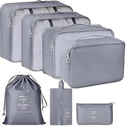 7 Pcs Waterproof Travel Toiletry & Laundry Bag Set – Organizer Pouches for Clothes, Cosmetics, Shoes | Lightweight Packing Cubes & Storage Bags for Travel, Luggage, Suitcase, Camping (Grey)-image-33