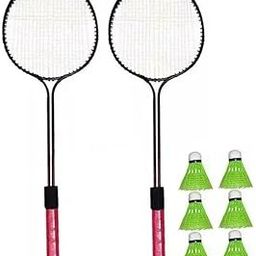 Badminton Racket Set with 6 Shuttlecocks, 24-Inch Double Rod, Oval Shape, Soft Grip Handle, Nylon Thread-84