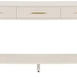 Modern Ribbed Console Table with 3 Drawers – Cream White Finish, Gold Handles, Bottom Shelf Storage – Elegant Entryway or Living Room Furniture-image-73