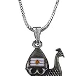 Lord Murugan Tamil Om Vel Peacock Feather Grey Snake Chain Pendnet for Men and Women-image-44