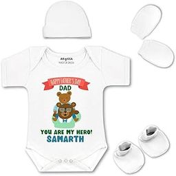 Happy Father Days Customised Romper Cap Booties and Mittens Customized R-892 Made for Father's Day Baby Dress-image-81