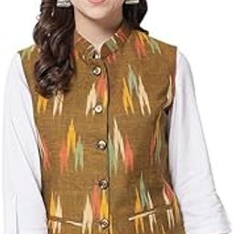 Womens Ikat Printed Cotton Nehru Jacket-image-56