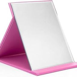 IAZO Makeup Mirror, Folding Tabletop Mirror with Super HD Glass & PU Leather, Portable Desktop Mirror with Adjustable Stand for Home & Office Desk, Vanity Table, Travel (Pink)-image-7