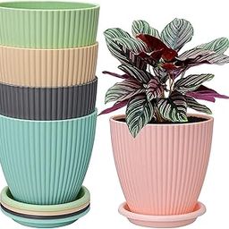 INKULTURE Plastic Round Flower Pot with Tray | Plant Pot for Home, Terrace, Garden Etc | Planter | Pack of 05 | Multicolor | Size 6.5 Inch | for Home Indoor & Outdoor Gardening-image-50