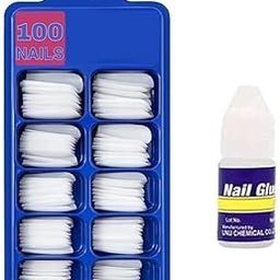 DIVOXY Professional 100 Pieces Artificial False Nails Set with 1 Nail Glue Combo-image-7