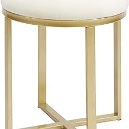 INDIAN DECOR. 45982 Vanity Bench, Gray Linen and Gold Metal Dressing Table Stool, Bench, Make up Bench, Bedroom Bench, Make Table Bench-image-91