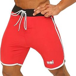 Shorts for Men, 411PSR Men's Standard Physique Board Shorts, Polyester Elastane Construction, Hook Loop Fly, Drawstring Closure, Sublimation (Size: M, Color: Red)-picture-1