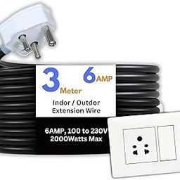 KREPS® Electric Heavy Duty Extention Board, 6+16A, for Indoor & Outdoor Use, Cable with 3-Pin Plug and Multi-Socket Board Supports 100-230V, 2000+2500 Watts (2000W 6A,Small Plug, 3 M)-image-57