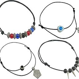 Latest Trend 4 Pcs Combo Black Thread Knot with Oxidised Single Charms Adjustable Anklets For Women and Girls-45