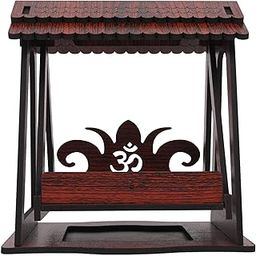 GOJEEVA Premium Engineered Wooden Carved Pattern Designer Laddu Gopal Jhula for Puja Room | Krishna Ji Jhoola for Pooja Mandir (Dark Brown) (Pack of 1)-0