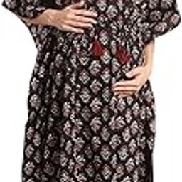 Women's Black Floral Maternity Kaftan Nighty-image-2