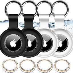 4 Pack,IPX8 Waterproof Airtag Holder for Apple Air Tags with Air Tag Keychain,Shockproof GPS Cover [Anti-Scratch] [PC+Silicone] Air-Tag Item Finders Case for Pets,Kids,Luggages-White/White/Black/Black-image-18