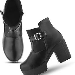 Froh Feet Women’s Chunky Heeled Ankle Boots with Buckle Strap and Sturdy Platform For Women & Girls-picture-53