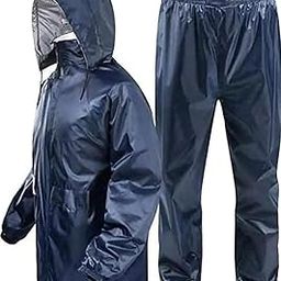 RainCoat for Men Waterproof Raincoat with Pants Polyester RainCoat For Men Bike RainSuit RainJacket Suit Mobile Pocket with Storage Bag (Blue)-image-96