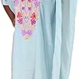 Premium Sozni Purple and Red Embroidered Crepe Silk Kaftan Loose Fit Knee Length Summer Beach Cover-Up | Stylish & Comfortable for Women and Girls (Blue)-image-42