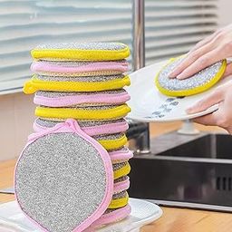 PREZONE 2 in 1 Stainless Steel with Sponges Scrubber - Set of 4 | Double Side Dishwashing Scrub for Pots & Pans | Kitchens | Bathroom | Tableware Dish | Tough Cleaning-image-60