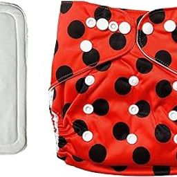 Lukzer 1PC Adjustable Cloth Diaper with Washable & Reusable Insert | Snap Button Nappy for Babies – Waterproof, Breathable & Leakproof (Red Polka Dot Design)-1