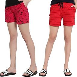 FASHA Womens 100% Organic Cotton Printed Regular Shorts - Pack of 2 (Multicolor)-image-65